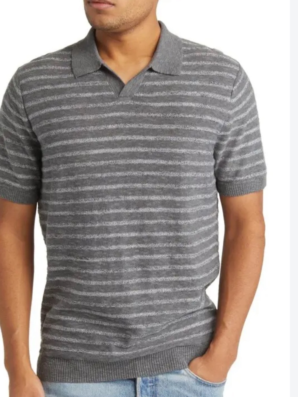 Treasure & Bond Men’s Short Sleeve Striped Polo Sweater - Gray